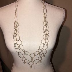 Double Chain Gold Tone Beaded Necklace