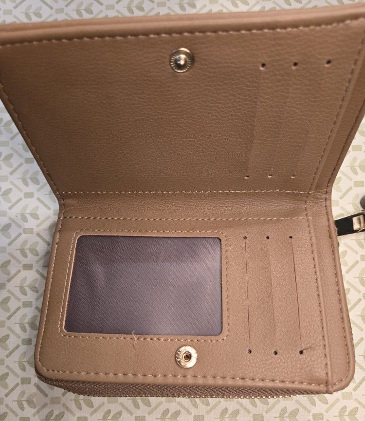 Nice New  Beige Zip Close/snap Close Wallet