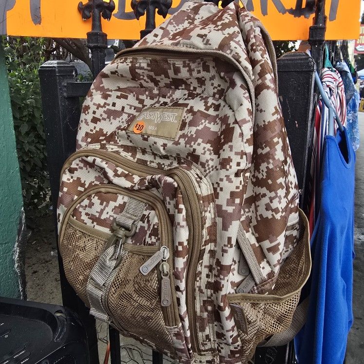 East West USA Tactical Military Backpack with a Brown Digital Camouflage Pattern