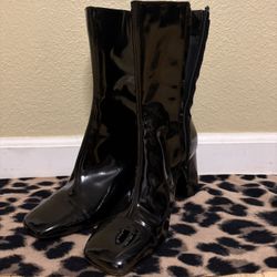 Black Faux Leather Healed Boot