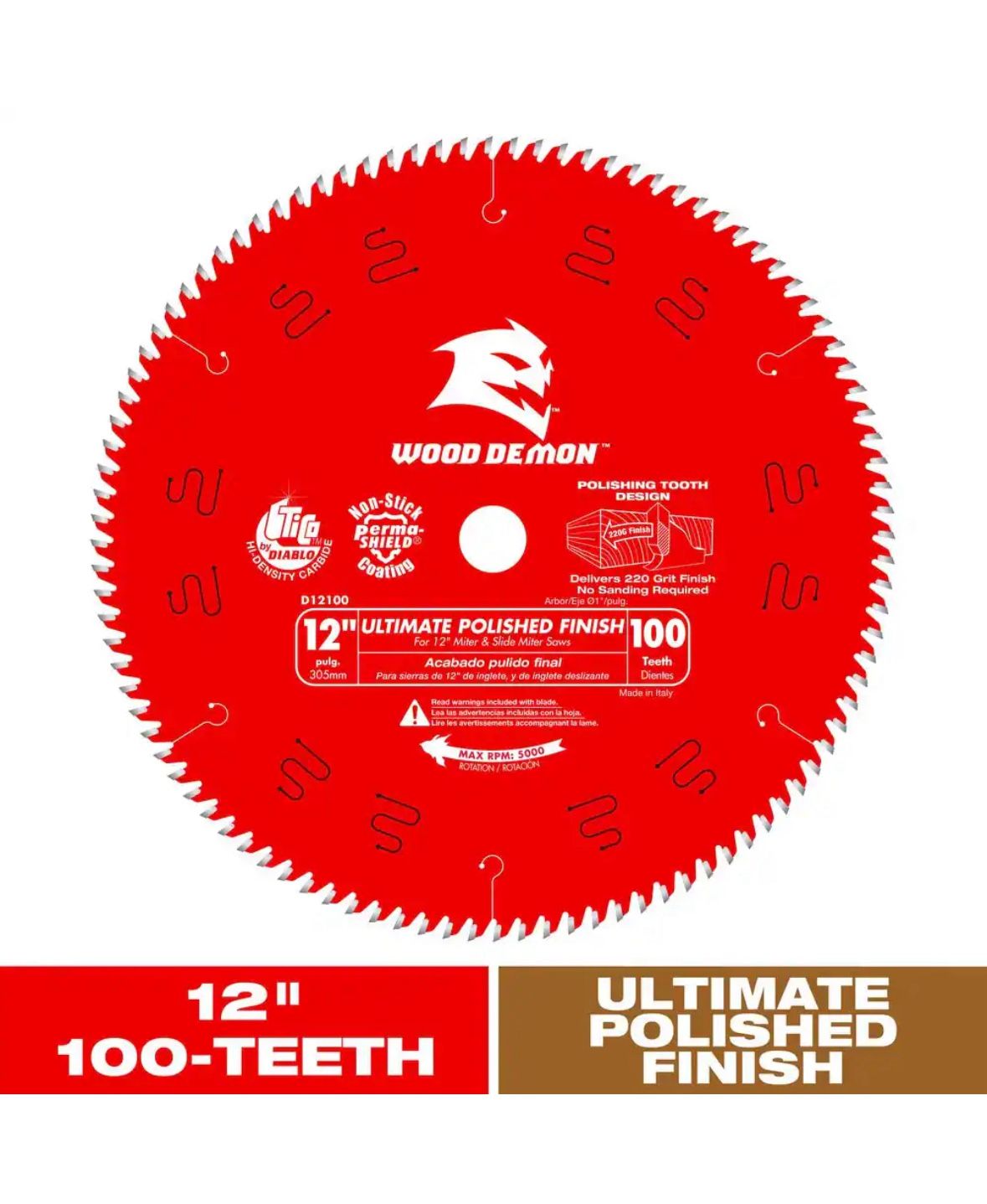 DIABLO 12in. x 100-Tooth Ultimate Polished Finish Saw Blade for Wood