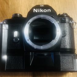 Nikon Em ,perfect Working Condition , Body Cap ,strap , Pouch , New Batteries , Motor Md-E 