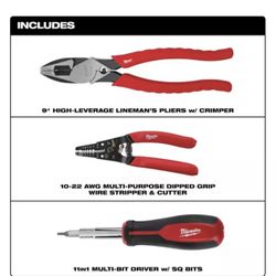Milwaukee Electrician's Screwdriver, Lineman's Plier & Wire Stripper Hand Tool Kit (3-Piece)