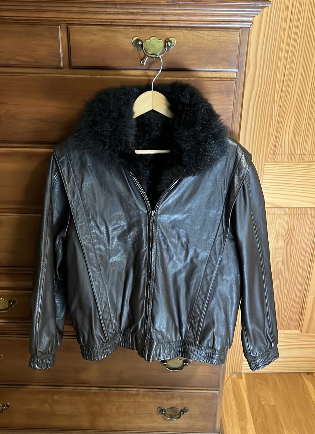 Genuine Leather Genuine Fur Women Dark Brown Jacket