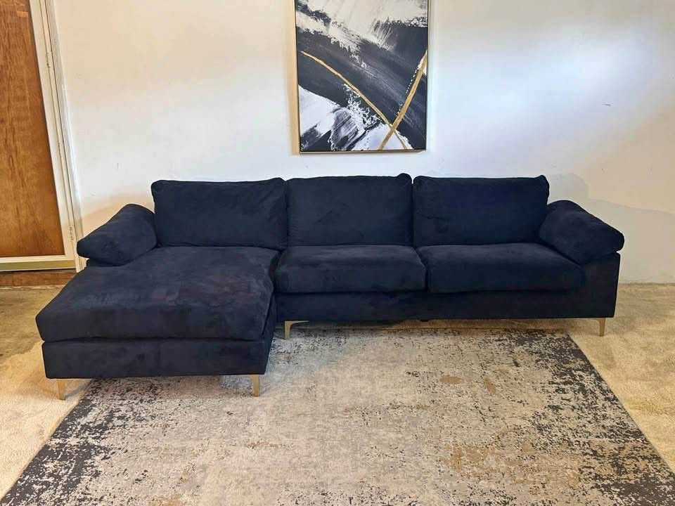 Black Velvet 3-Seater Sectional Sofa