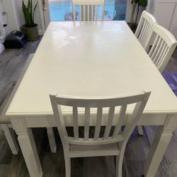 White Farm House Style Dining Table And Buffet Cabinet