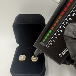 VVS1 Moissanite Gold Plated Square Halo Earrings 