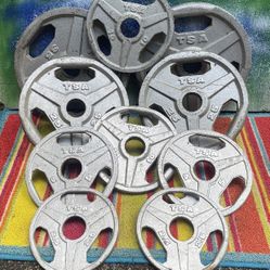 SET  OF  TSA  OLYMPIC  EZ GRIP  PLATES  (PAIRS OF)  :  45s  35s  25s  10s  5s  2.5s