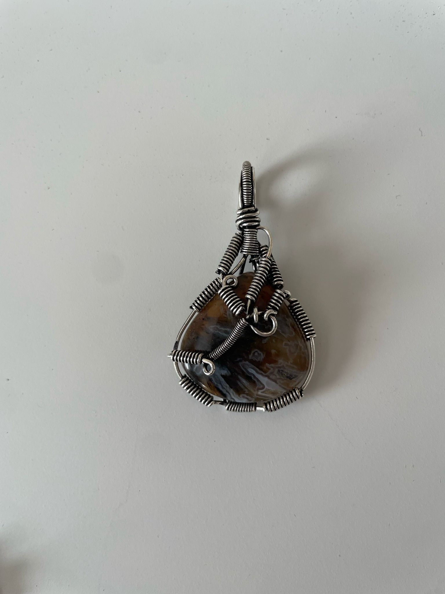 Wire Wrapped Pendant , Stone, Handmade