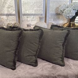 Set Of Chenille Texture Green Throw Pillows