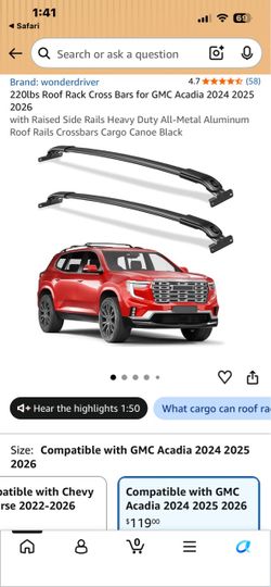 wonderdriver 4.7 4.7 out of 5 stars (58) 220lbs Roof Rack Cross Bars for GMC Acadia 2024 2025 2026