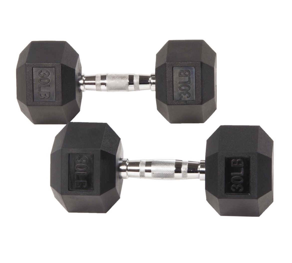 Rubber Encased Hex Dumbbells, 30 lbs Pair, new!!