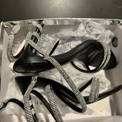 Black With Silver Rhinestones Heels 