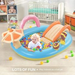 Hesung Inflatable Play Center, 98'' x 67'' x 32'' Kids Pool with Slide for Garden, Backyard Water Park, Colorful

