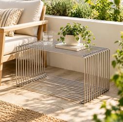 Stainless Steel Side Table, 27.6-Inch Wire End Table 201 Stainless Steel Side Table, One-Piece Design, No Assembly Required, 27.6 x 13.8 x 13.8 in, Up
