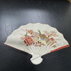 7.5” Japanese Vintage Porcelain Fan-Shaped Dish Plate Handpainted