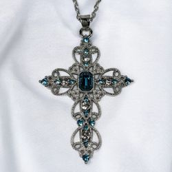 Blue Cross Pendant Necklace