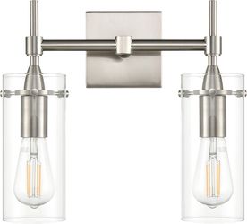 NEW Linea di Liara Effimero Modern Farmhouse Bathroom 2 Light Vanity Fixture Nickel