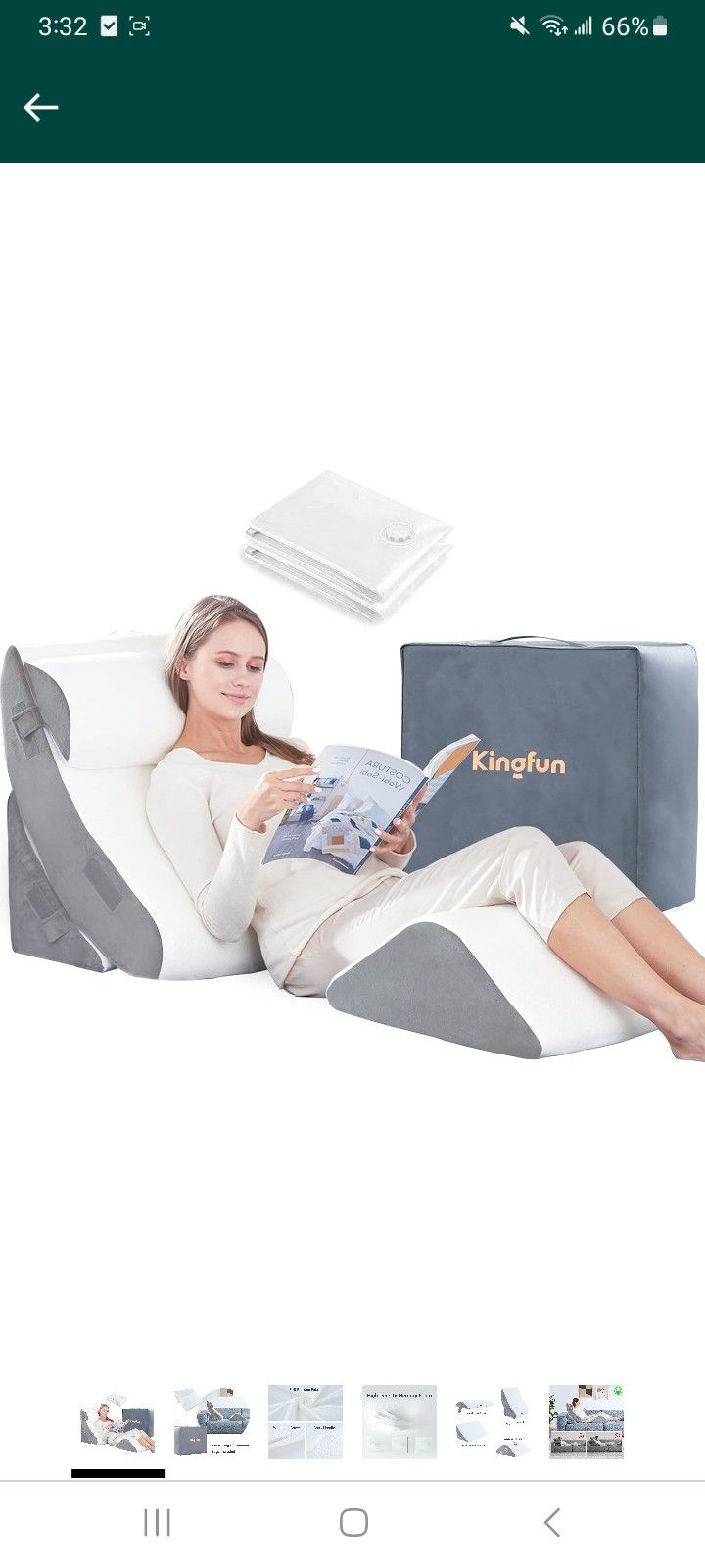 Kingfun 4pcs Orthopedic Bed Wedge Pillow Set for Post Surgery, Memory Foam for Sleeping, Adjustable Leg, Back and Arm Support, Sitting Up and Rest Pil