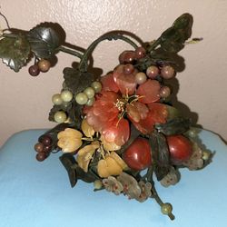 Chinese Jade & Carved Hard Stone Fruit & Flower Basket Arrangement