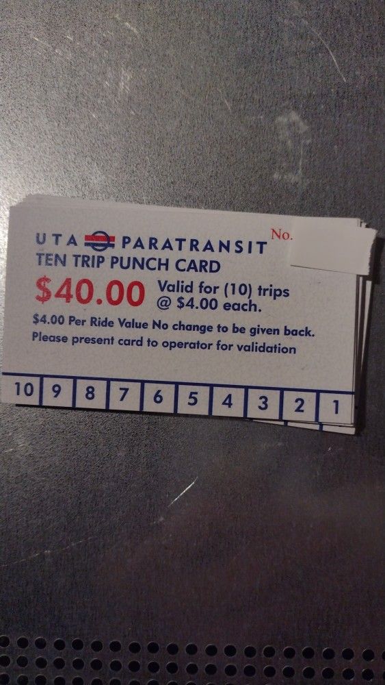 Paratransit Ten Trip Punch Card