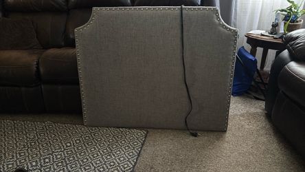 Upholstered Headboard with Nailhead Trim with two power electric plug-ins