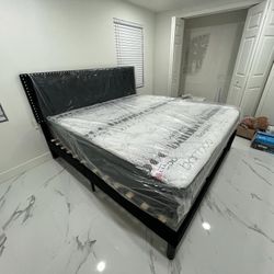 NEW BED FRAME KING SIZE WITH MATTRESS AND BOX SPRING