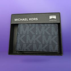 4027-HHTT Michael Kors Men's Jet Set Slim Billfold Leather Wallet Monogram Navy