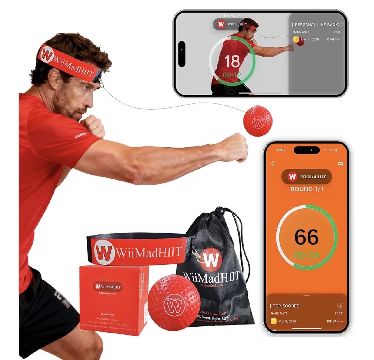 Boxing Reflex Ball with Punch Counter App, Fun Punch Game with Headband, Hand Eye Coordination Training | Boxing Equipment, Fitness Gift Ideas for Tee