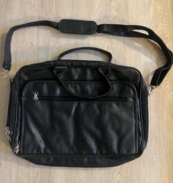 Black Leather Multi-Pocket Business Travel Laptop Bag