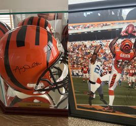 Bengals Lot Helmet & Photo Autograph AJ Green & Andy Dalton w/COA