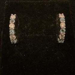 Sterling Silver 925 Small Hoop Earrings With Blue And White Cubic Zirconia 