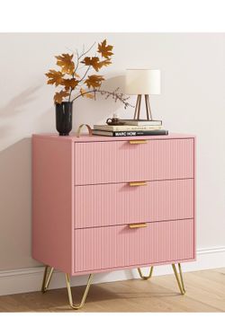3 Drawer Dresser for Bedroom, 27.6" Modern Storage Dresser, Pink（