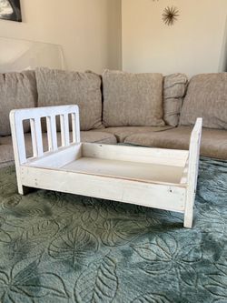 Small Wooden Doll Bed White Distressed