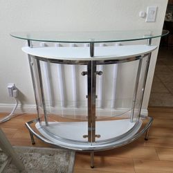 Glass Top Freestanding Home Bar Cabinet Modern Liquor Cabinet with 2 Shelves and Wine Glass rack