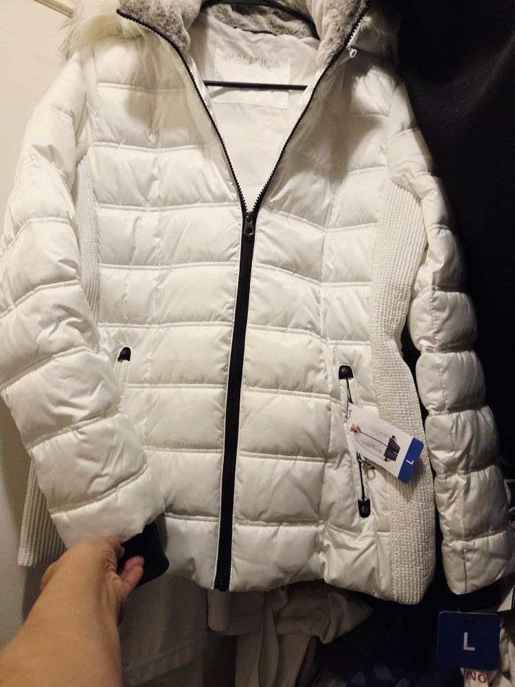 New! White Nautica Jacket/ Sz L