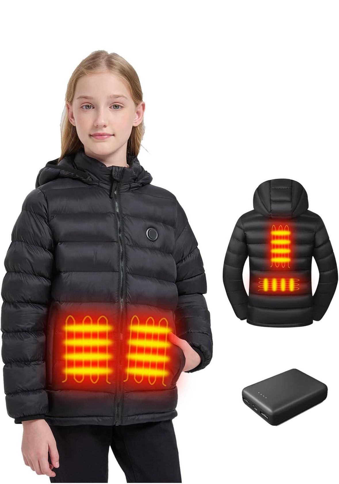 Kids Heated Jacket with Battery, 4 Heat Zones Lightweight Electric Coat for Boys and Girls