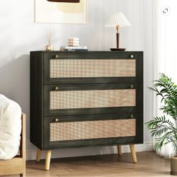 3-Drawer Dresser (Dark grey/rattan)
