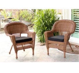 Jeco Honey Rocker Wicker Chair With Black Cushion - Set 2 Brand New