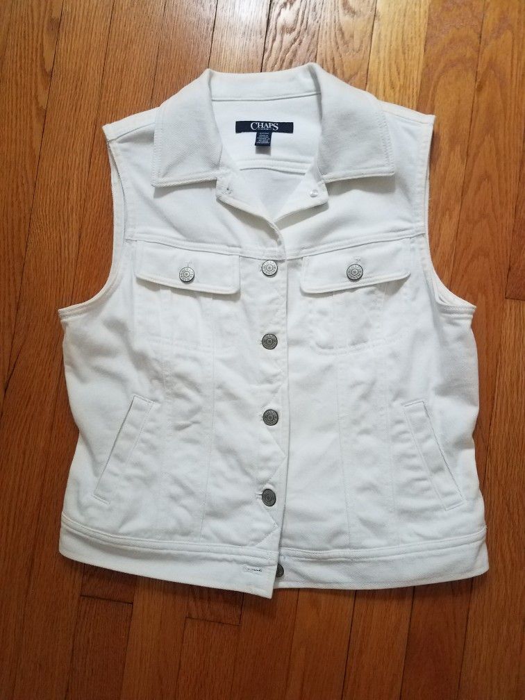 Chaps White Denim Vest Women's Small