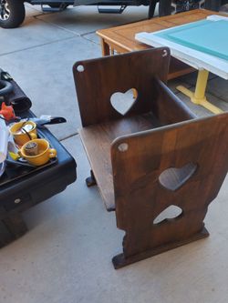 Wood stool chair table with heart