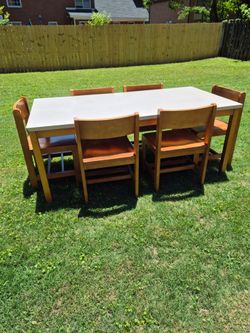 Wooden Rectangular Table and 6 wooden chairs