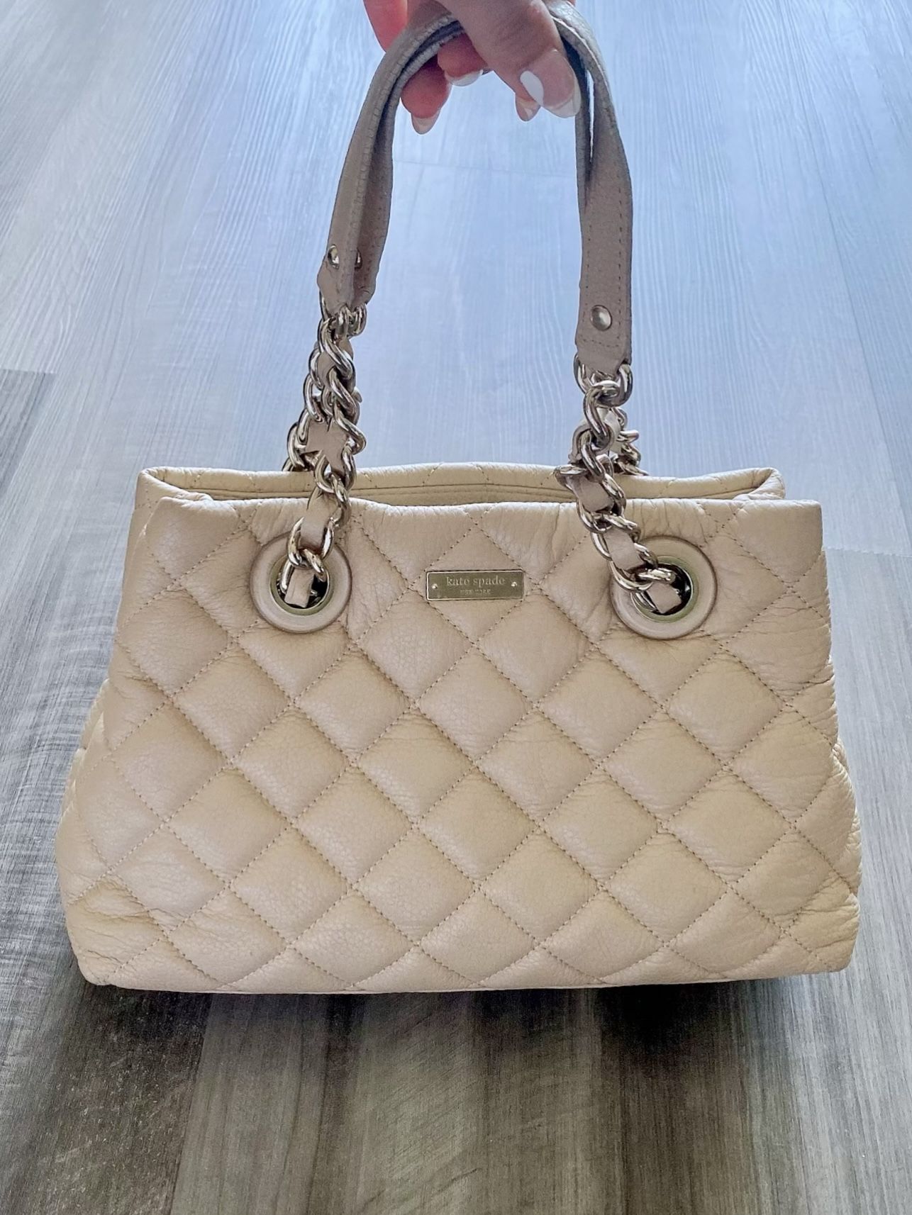 Kate Spade New York Quilted Light Beige Leather Satchel / Shoulder Bag