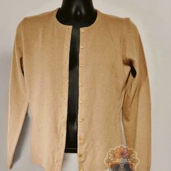 Benetton Pure Virgin Wool Cardigan Made in Italy Camel Button Sweater