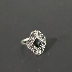 BLACK ONYX  SILVER  LACE POLISHED NEW SIZE 6 RING