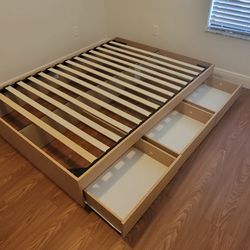 Full Size Storage Bed Wood Light Oak With Drawers