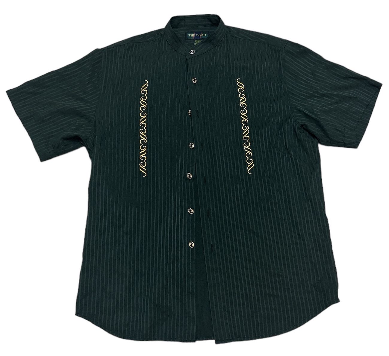 The Point Button Up Shirt Men’s L Green Yellow Baroque Print Stripes Casual