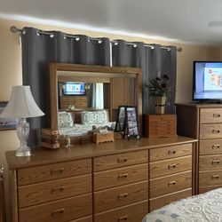 King Size Head board2 dressers with 12 drawers each. I’ve Decided I Have To Let The Adjustable Bed Go With . Solid oak.