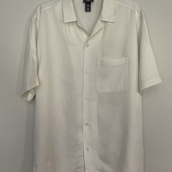 H&M Men's Button Down Shirt Regular Fit, Standard White, Size Large