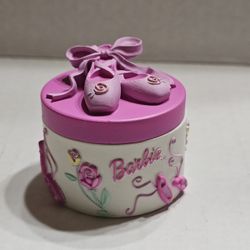 Avon Barbie Trinket Jewelry Box with Ballerina Birthstone Necklace December Simulated Blue Topaz / NEW NOS 2002